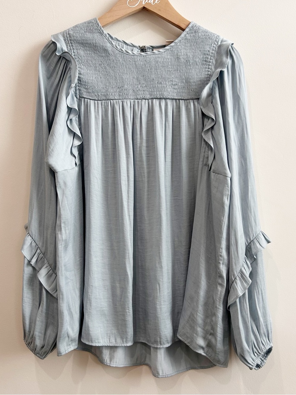 dolan Pale Blue Ruffle-Trim Long Sleeve Blouse